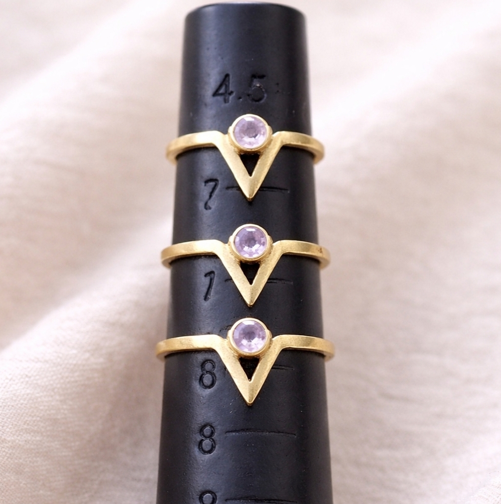 Gold-Tone Amethyst Chevron Ring | Sizes 4.5, 7 & 8